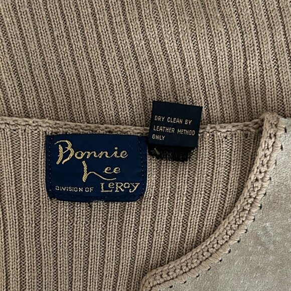 Bonnie Lee Vintage Suede Crochet Boho Western Open Front Knit Sweater Vest (L) - Picture 12 of 13